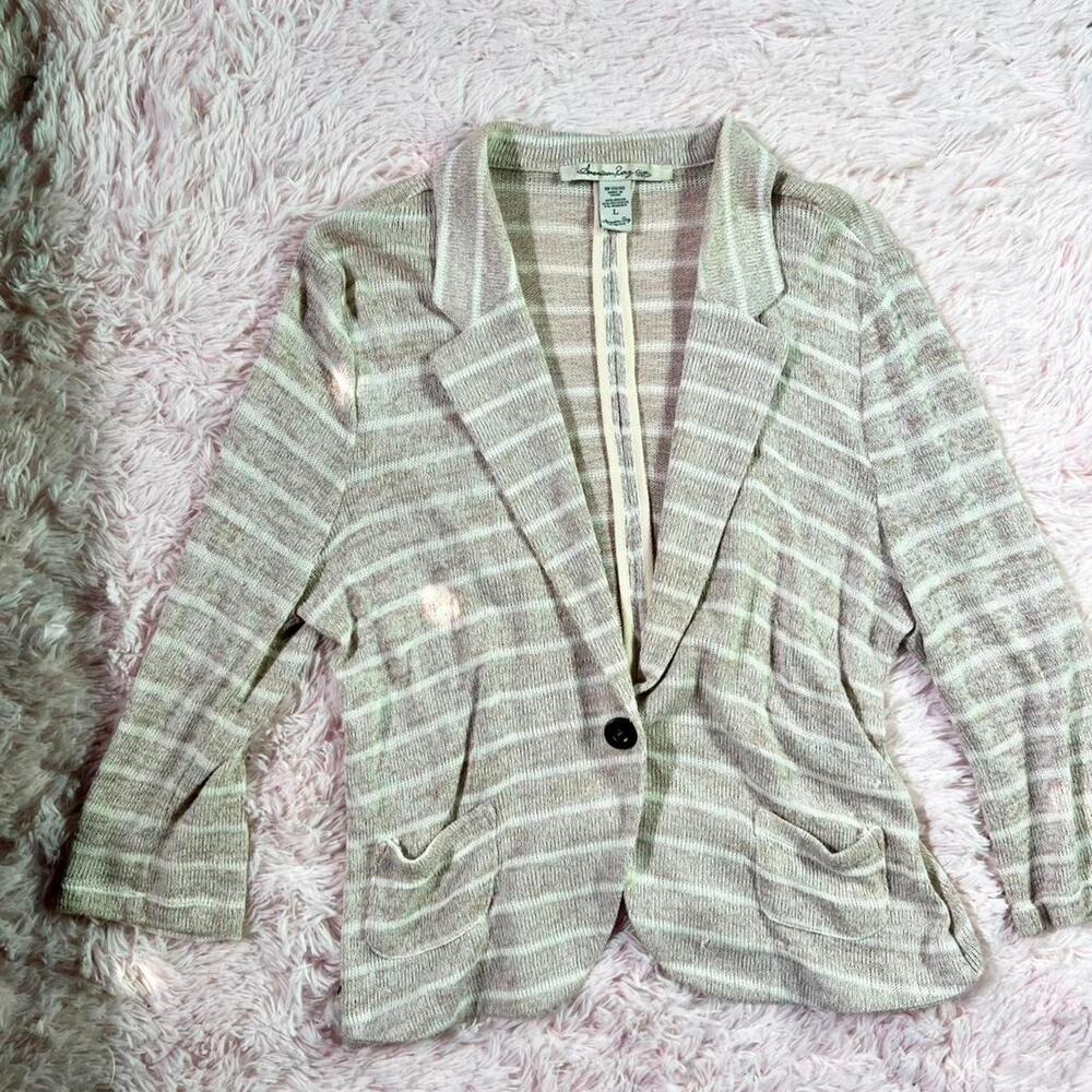 American Rag Striped‎ Knit Preppy Cottage Core Hipster Earthy Sweater Blazer